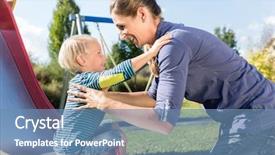  Presentation with playground - Audience pleasing presentation theme consisting of little boy chuting down slide backdrop and a teal colored foreground