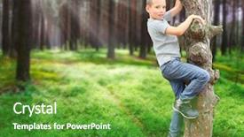  Presentation with tree and child - Amazing slide deck having little boy climbing on tree backdrop and a tawny brown colored foreground