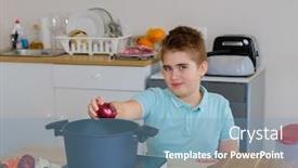  Presentation with cooking - Audience pleasing slides consisting of little-boy-cooking-togehter backdrop and a teal colored foreground