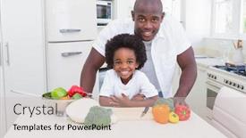  Presentation with cooking - Presentation theme enhanced with little boy cooking with his father in the kitchen background and a soft green colored foreground