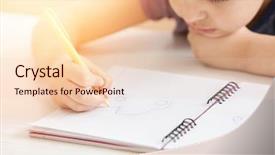  Presentation with colourful kids drawing - Colorful presentation theme enhanced with little boy drawing in copybook backdrop and a lemonade colored foreground