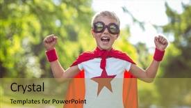  Presentation with superman - PPT theme featuring little boy dressed as superman background and a yellow colored foreground