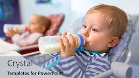  Presentation with milk in bottle - Slides enhanced with little boy drinking milk from the bottle background and a seafoam green colored foreground