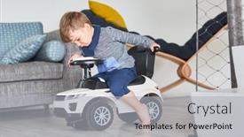  Presentation with living room - Beautiful PPT theme featuring little-boy-drives-a-push backdrop and a light gray colored foreground