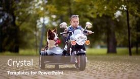  Presentation with dog park - Beautiful PPT theme featuring little-boy-driving-a-toy backdrop and a coral colored foreground