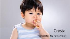  Presentation with biscuit - PPT theme with little boy eat biscuit background and a lemonade colored foreground