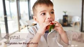  Presentation with healthy living - Presentation featuring little-boy-eats-fresh-strawberries background and a coral colored foreground