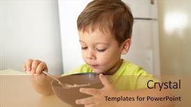  Presentation with soft oatmeal cookies - Beautiful presentation theme featuring infant eating - little boy eats porridge oatmeal backdrop and a coral colored foreground