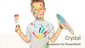  Presentation with poverty and education - Cool new PPT theme with little boy enjoying his painting backdrop and a lemonade colored foreground