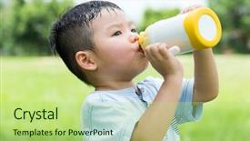  Presentation with water bottle - Presentation theme having little boy feeling thirsty background and a mint green colored foreground