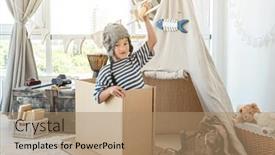  Presentation with plane - PPT theme consisting of little-boy-flying-wooden-plane background and a coral colored foreground