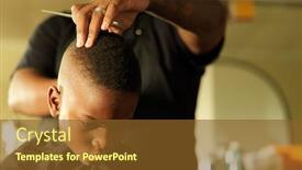  Presentation with barber - PPT theme featuring little-boy-getting-hair-cut background and a tawny brown colored foreground
