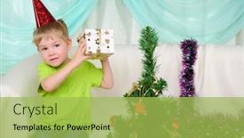  Presentation with happy holiday - Beautiful theme featuring little boy getting ready for the holiday happy new year and merry christmas backdrop and a yellow colored foreground