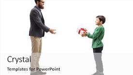  Presentation with shot - Cool new PPT theme with little boy giving a gift backdrop and a white colored foreground