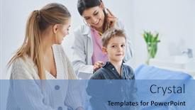  Presentation with pediatrician - Colorful slide deck enhanced with little-boy-having-medical-examination backdrop and a teal colored foreground