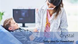  Presentation with examination - PPT layouts featuring little-boy-having-usg-examination background and a teal colored foreground