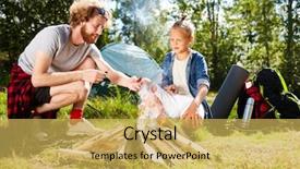  Presentation with boy scout - Slide deck having little boy helping his father background and a yellow colored foreground