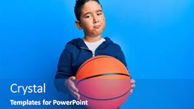  Presentation with basketball - Slide deck with little-boy-hispanic-kid-holding background and a teal colored foreground