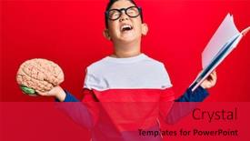  Presentation with psychology holding a brain - PPT theme with little-boy-hispanic-kid-holding background and a red colored foreground