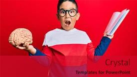  Presentation with brain - Slide set consisting of little-boy-hispanic-kid-holding background and a crimson colored foreground