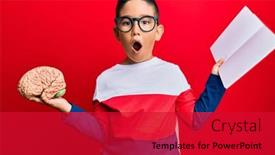  Presentation with brain - Amazing PPT theme having little-boy-hispanic-kid-holding backdrop and a red colored foreground