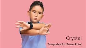  Presentation with angry kid - Presentation theme with little-boy-hispanic-kid-wearing background and a coral colored foreground