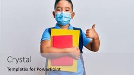  Presentation with medical sign - Slide deck having little-boy-hispanic-kid-wearing background and a light gray colored foreground