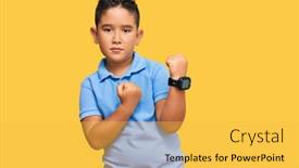  Presentation with angry kid - Beautiful slide set featuring little-boy-hispanic-kid-wearing backdrop and a yellow colored foreground