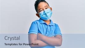  Presentation with medical face mask - Presentation design consisting of little-boy-hispanic-kid-wearing background and a light blue colored foreground