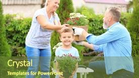  Presentation with grandparents - Colorful presentation design enhanced with little boy holding blooming plant backdrop and a tawny brown colored foreground