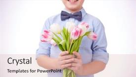  Presentation with hand holding flowers - Audience pleasing slides consisting of little boy holding bunch backdrop and a soft green colored foreground