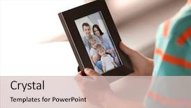  Presentation with picture frame - Amazing presentation theme having little boy holding photo frame backdrop and a soft green colored foreground