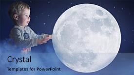  Presentation with moon - PPT theme consisting of littlehuman - little boy holding the moon background and a teal colored foreground
