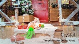  Presentation with happy new year - Presentation design with little boy in a rabbit background and a coral colored foreground