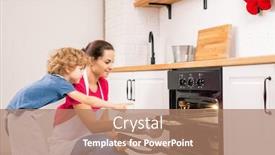  Presentation with apron - Slide set enhanced with little-boy-in-apron-pointing background and a coral colored foreground