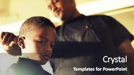  Presentation with barber shop - PPT layouts having little boy in barber shop background and a dark gray colored foreground