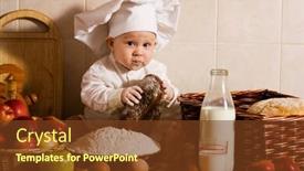  Presentation with cooking equipment kitchen utensils - Amazing theme having baby chef - little boy in the cook backdrop and a tawny brown colored foreground
