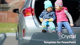  Presentation with foreign - Beautiful presentation theme featuring open trunk of foreign car backdrop and a seafoam green colored foreground