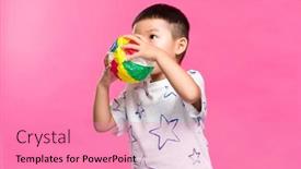  Presentation with paper - PPT theme featuring little-boy-inflate-the-paper background and a coral colored foreground