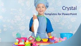  Presentation with baking vintage - Slide deck with little-boy-is-baking-colorful background and a sky blue colored foreground