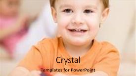  Presentation with crayon - Beautiful presentation theme featuring little boy is drawing on white paper using crayon his sister sits behind him backdrop and a coral colored foreground