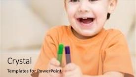  Presentation with crayon - Theme with little boy is drawing on white paper using crayon background and a coral colored foreground
