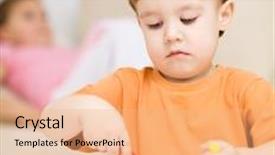  Presentation with crayon - Beautiful presentation theme featuring little boy is drawing on white paper using crayon his sister sits behind him backdrop and a coral colored foreground