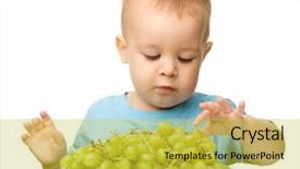  Presentation with eating - Amazing PPT layouts having kids health food - little boy is eating grapes backdrop and a yellow colored foreground