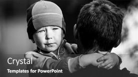  Presentation with black father - Colorful slide deck enhanced with little-boy-is-sitting backdrop and a dark gray colored foreground