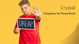  Presentation with holding on to a dream in a changing world - Presentation featuring little-boy-kid-holding-blackboard background and a yellow colored foreground