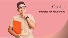  Presentation with book glasses - Colorful PPT theme enhanced with little-boy-kid-holding-book backdrop and a coral colored foreground