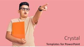  Presentation with book glasses - Colorful PPT theme enhanced with little-boy-kid-holding-book backdrop and a coral colored foreground