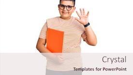  Presentation with book glasses - PPT theme featuring little-boy-kid-holding-book background and a sky blue colored foreground