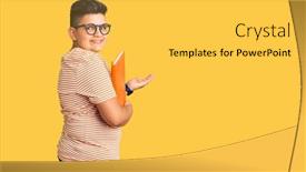  Presentation with book glasses - Slide deck with little-boy-kid-holding-book background and a yellow colored foreground